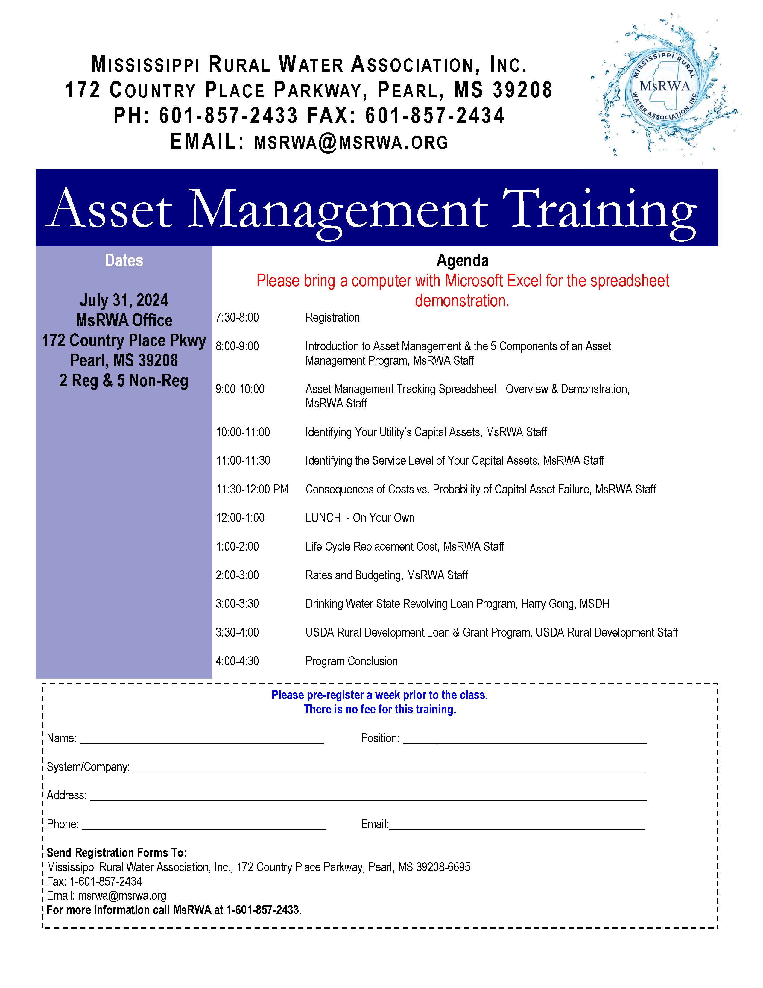 Asset Management Training - MsRWA Office @ MsRWA Office