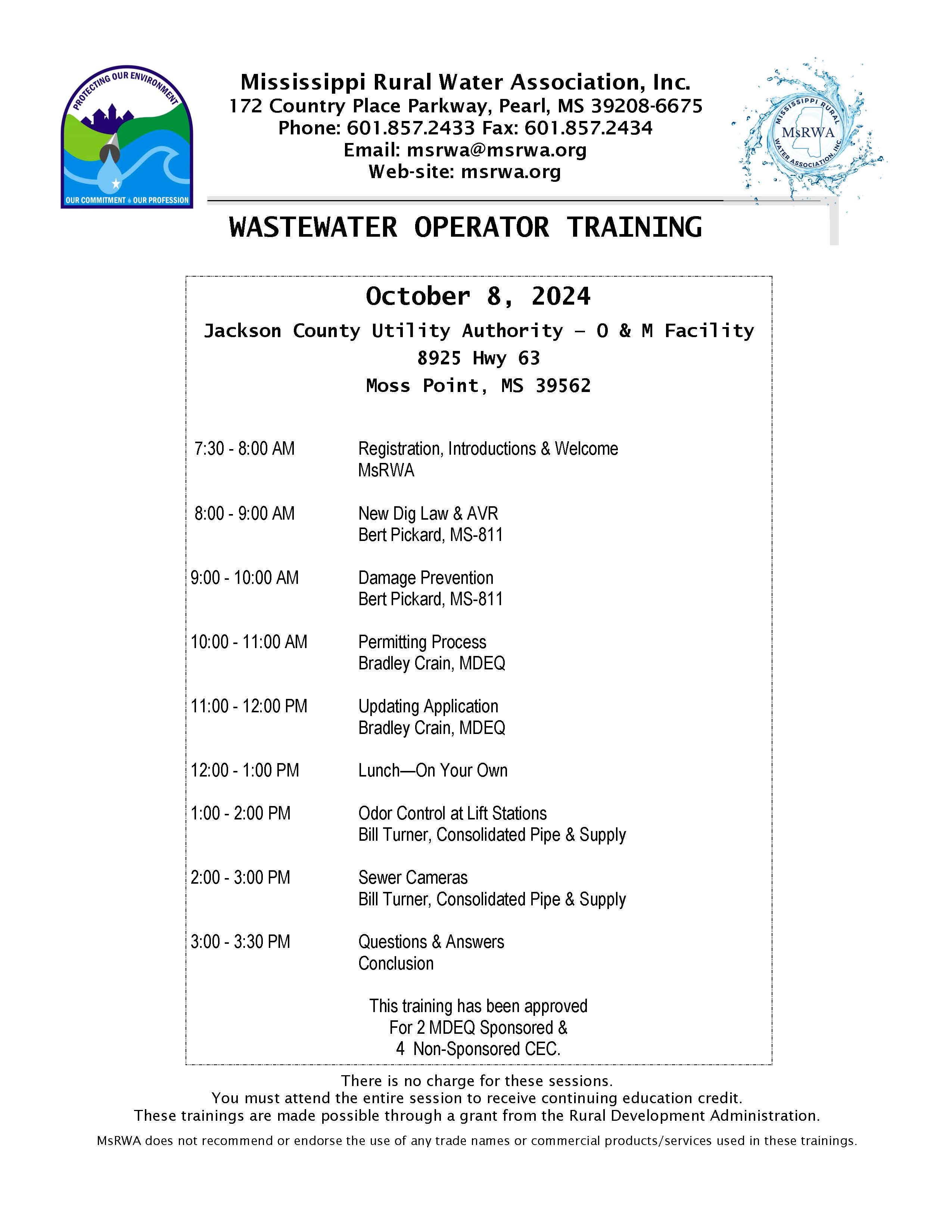 7/18/24 Wastewater Operator Training