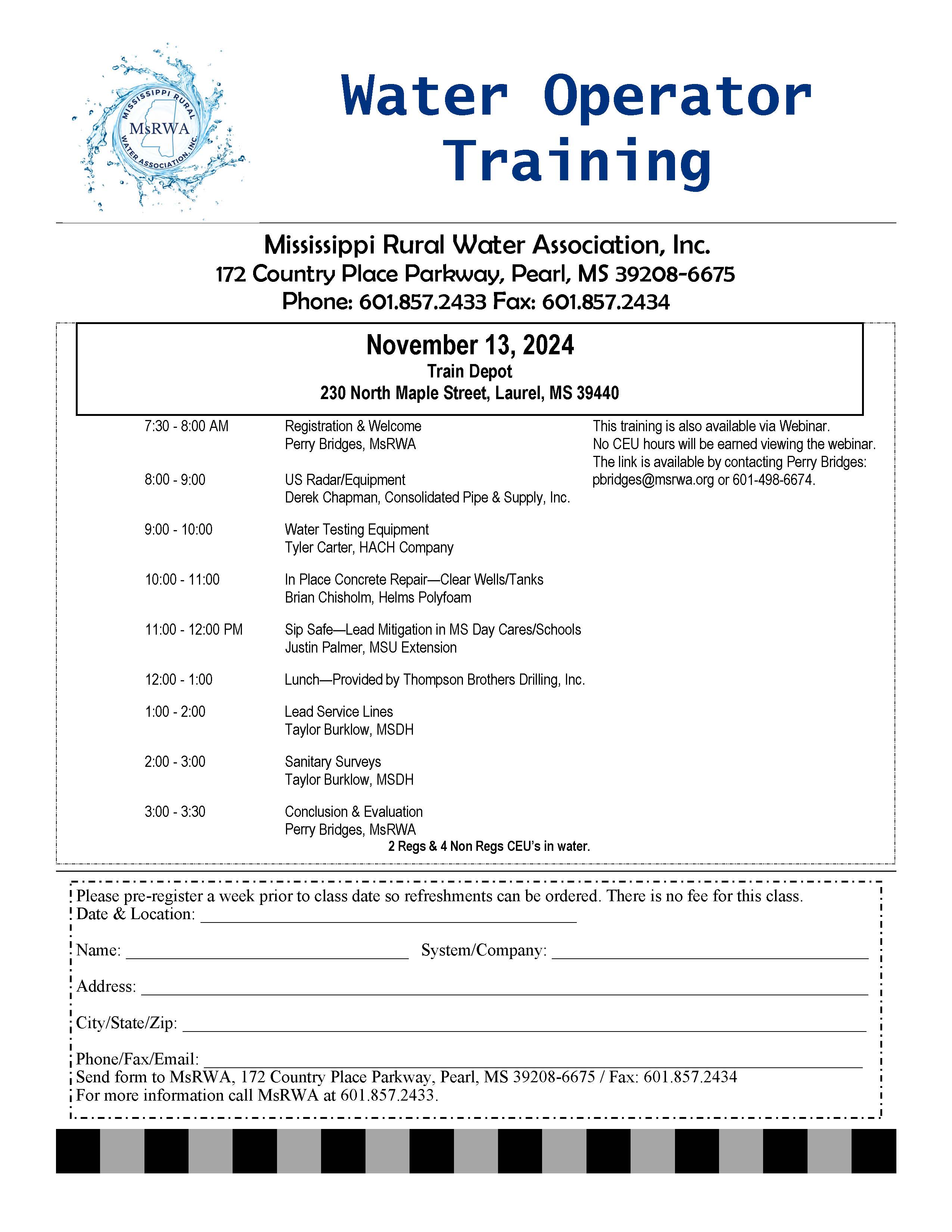 Water Operator Training - 2R/4NR - Laurel @ Train Depot