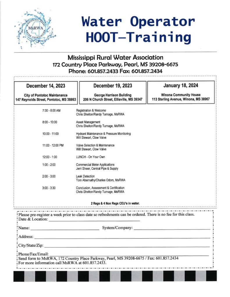 Water HOOT Training-2R/4NR - Pontotoc @ City of Pontotoc Maintenance Bldg